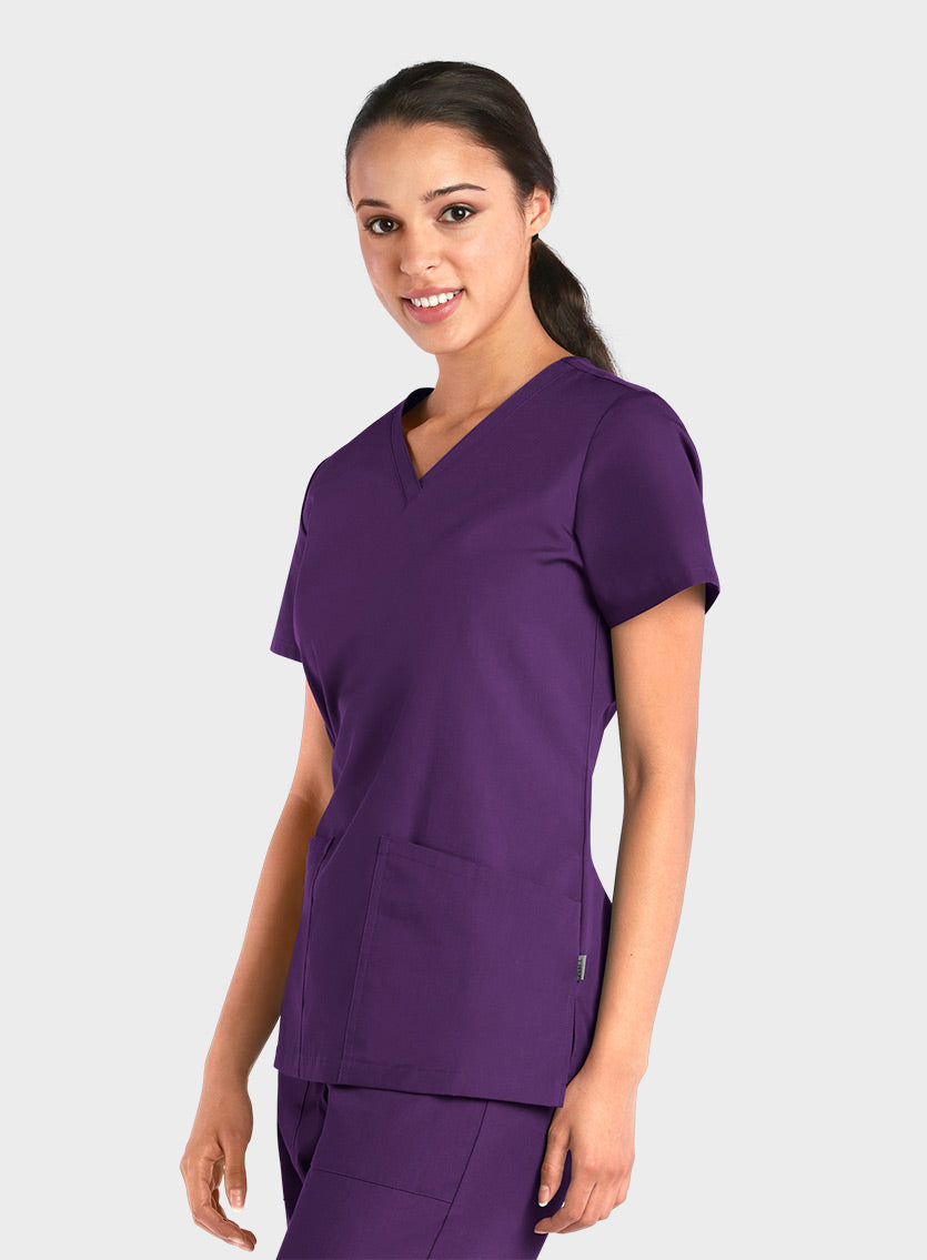 Maevn TRU TC 10102 Ladies 3 Pocket Curved V-neck Top